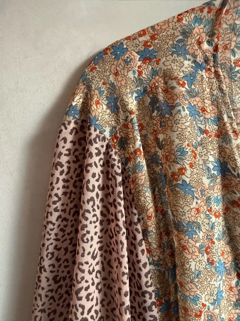 Umgee Floral Patchwork Kimono Cardigan in Dusty Rose and Tan - Picture 5 of 7